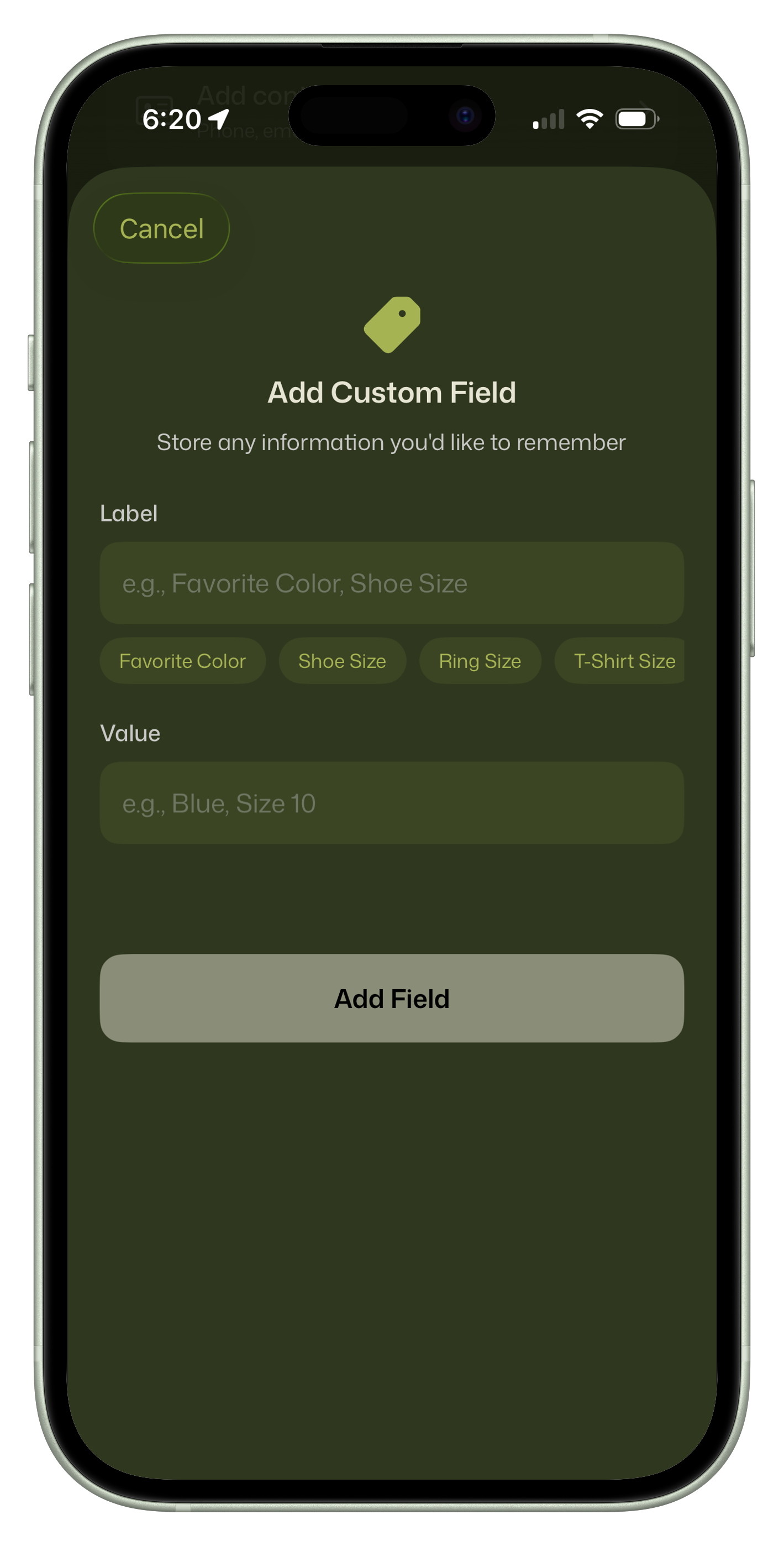 Custom fields feature screenshot