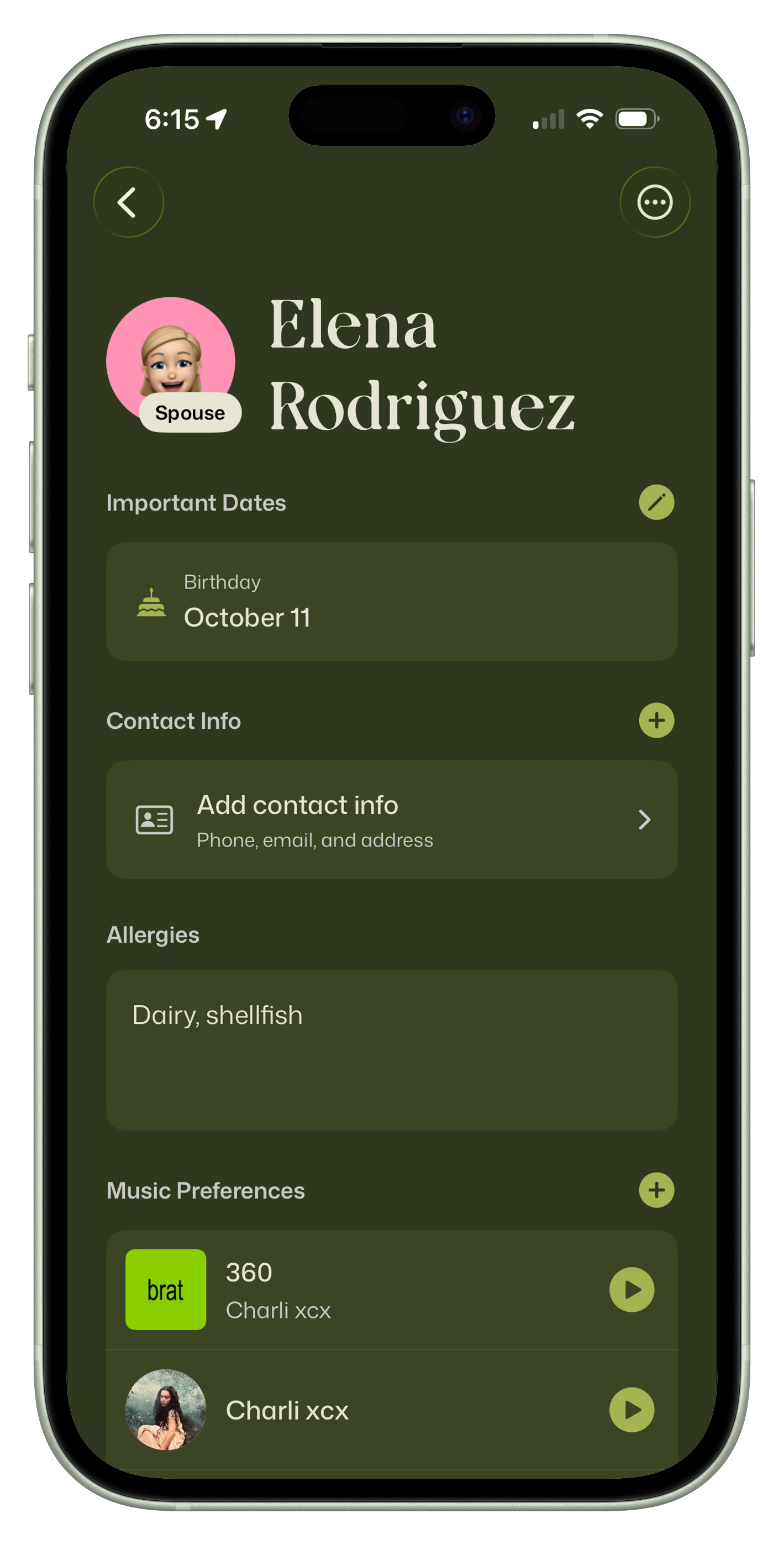 Dietary feature screenshot